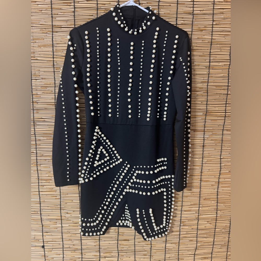 Black Dress with White Beaded Design